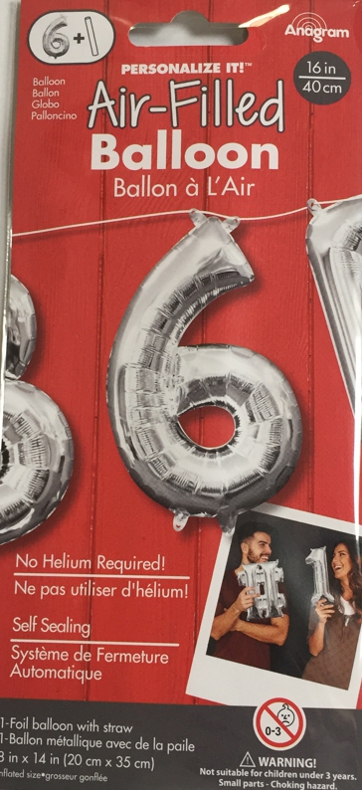 Balónek foliový narozeniny číslo 6 stříbrný 35 cm 